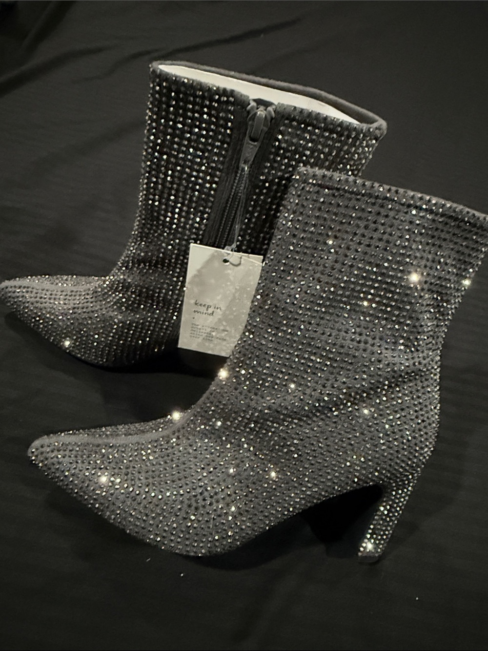 Embellished Black Ankle Boots with Crystal Detailing